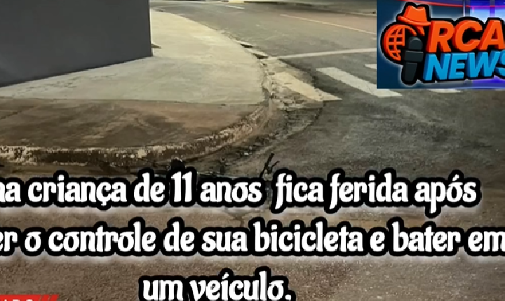 Criança de 11 anos anos vida fica ferida após perder o controle de sua bicicleta e bater em carro no Módulo quatro em Juína-Mt.