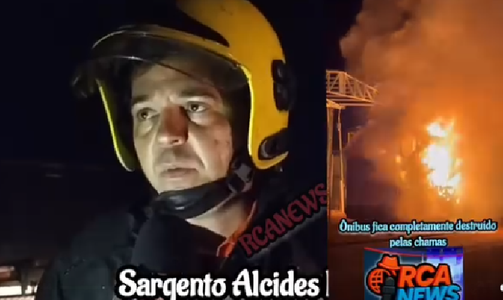 Ônibus fica completamente destruído após um incêndio em Juína-Mt.