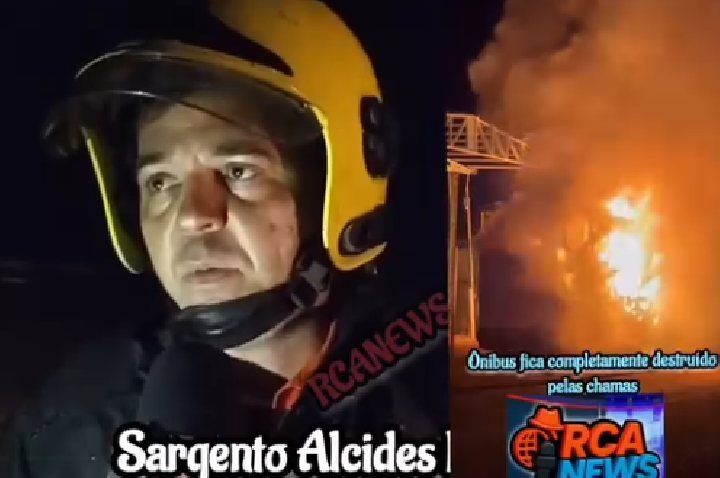Ônibus fica completamente destruído após um incêndio em Juína-Mt.