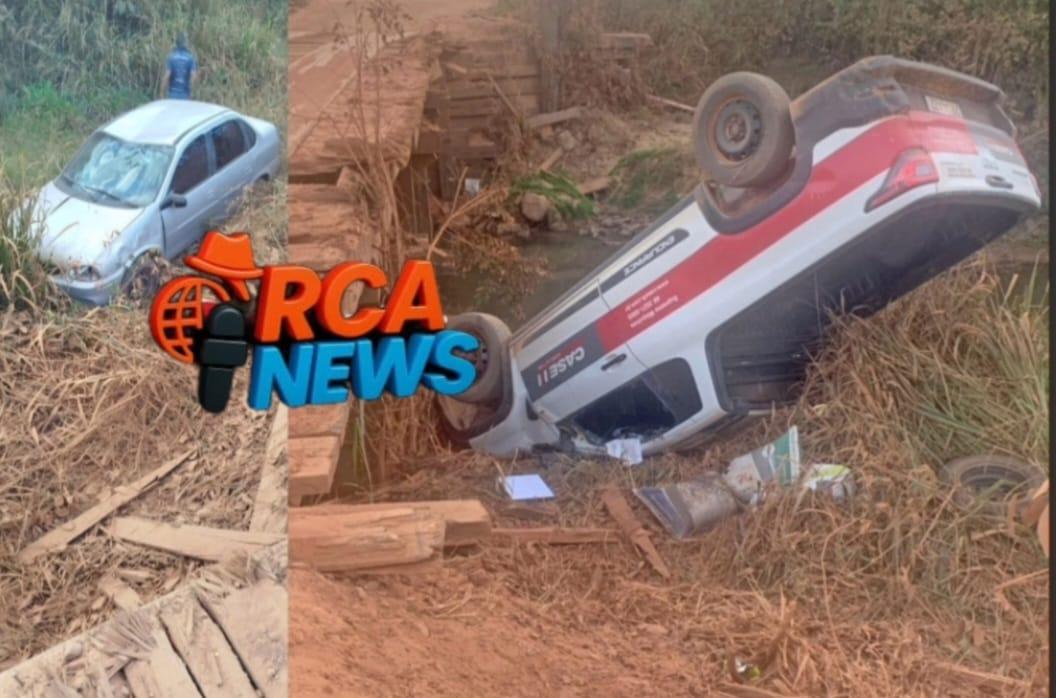 Mais dois veículos caem da ponte sobre o Córrego Marginal essa semana em Juara.