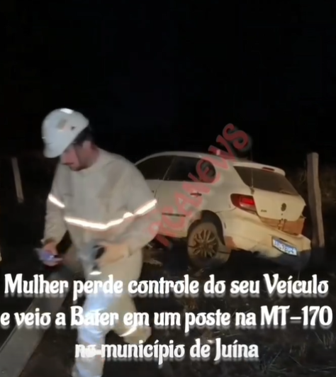 Motorista perde controle da direção e colide contra poste na MT-170 em Juína