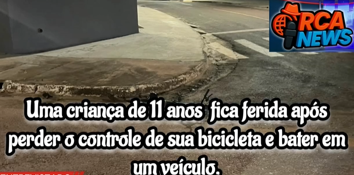 Criança de 11 anos anos vida fica ferida após perder o controle de sua bicicleta e bater em carro no Módulo quatro em Juína-Mt.